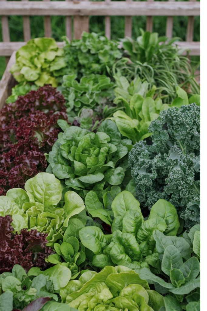 A lush bed of mixed greens, ready to be harvested for crisp, refreshing summer salads.